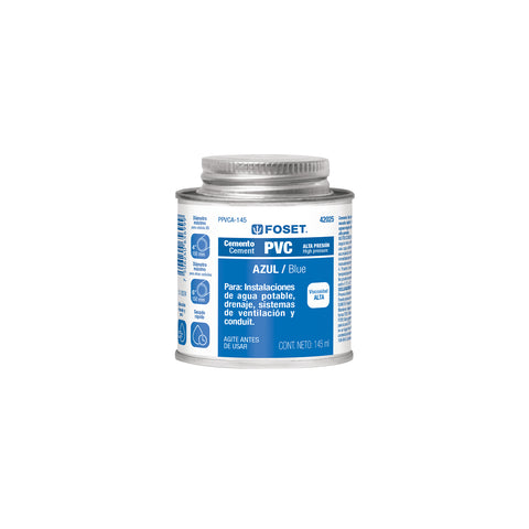 Cemento p/PVC, azul, alta presión, lata 145ml, FOSET | PPVCA-145 | 42025