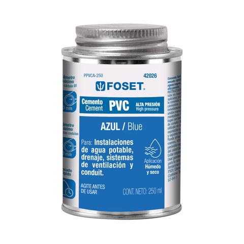 Cemento p/PVC, azul, alta presión, lata 250ml, FOSET | PPVCA-250 | 42026