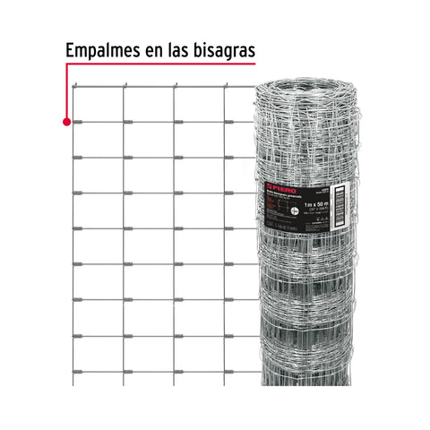 Rollo malla borreguera, 1m x 50m acero galvanizado, 23kg | MAGA-50X10 | 42859