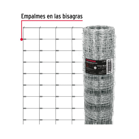 Rollo malla borreguera, 1.4m x 50m acero galvanizado, 28kg | MAGA-50X14 | 42861