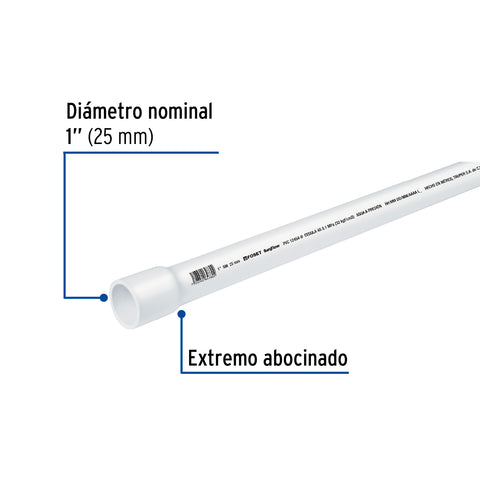 Tubo de 1' PVC hidráulico cédula 40, 3m, 1.4kg, FOSET | PVC-003 | 43040