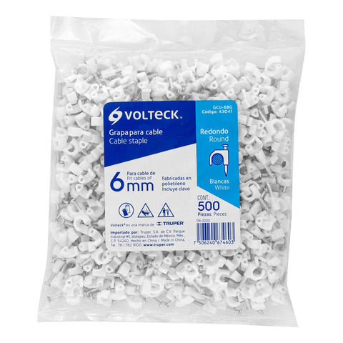 Bolsa con 500 grapas blancas de 6 mm para cable redondo | GCU-6BG | 43041