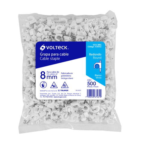 Bolsa con 500 grapas blancas de 8 mm para cable redondo | GCU-8BG | 43042