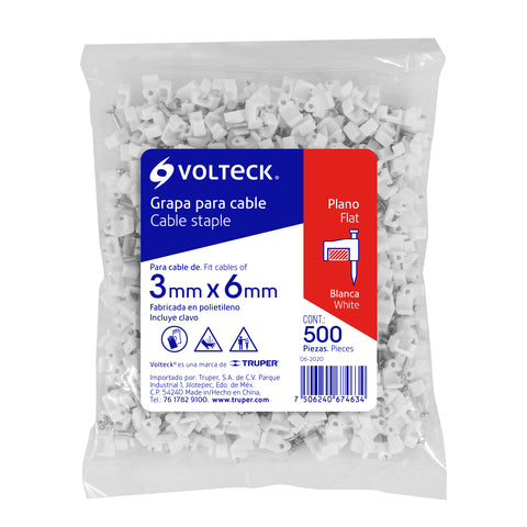 Bolsa con 500 grapas blancas de 3 X 6 mm para cable plano | GPL-5BG | 43044