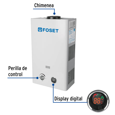 Calentador instantáneo, 11L, 2 servicios, gas LP, FOSET | CALE-11I | 43050