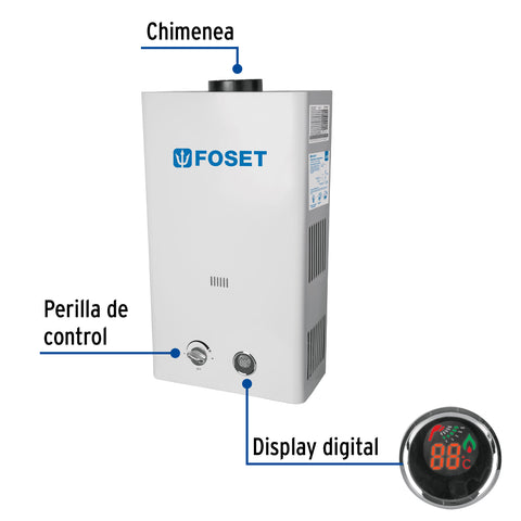 Calentador instantáneo, 13L, 3 servicios, gas LP, FOSET | CALE-13I | 43051