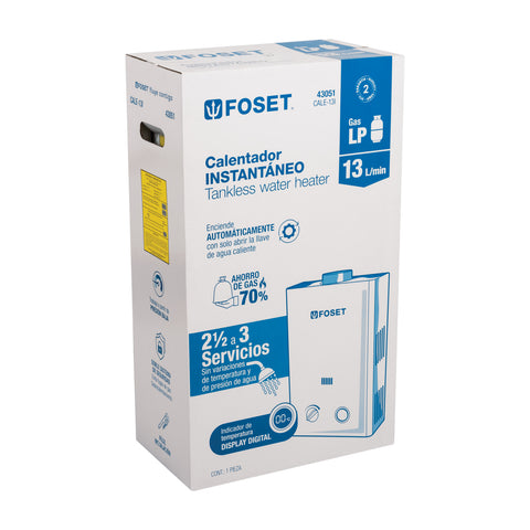 Calentador instantáneo, 13L, 3 servicios, gas LP, FOSET | CALE-13I | 43051