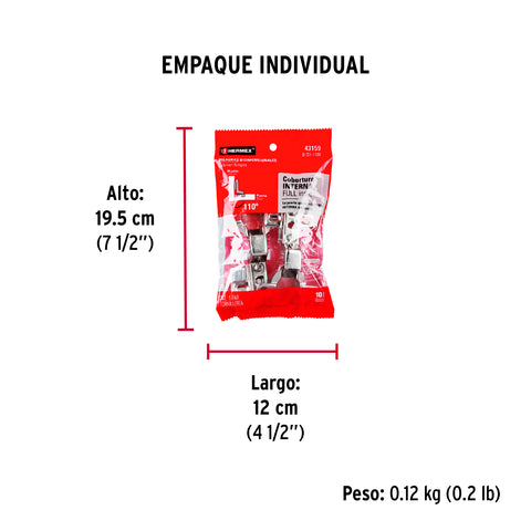 Bolsa c/2 bisagras bidimensionales de 110° cobertura interna | BIDI-110I | 43159