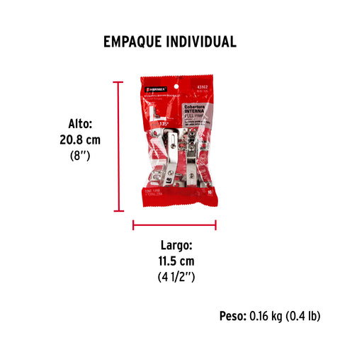 Bolsa c/2 bisagras bidimensionales de 135° cobertura interna | BIDI-135 | 43162
