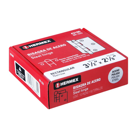 Bisagra rectangular 3-1/2' acero pulido, HERMEX | BR-350 | 43190