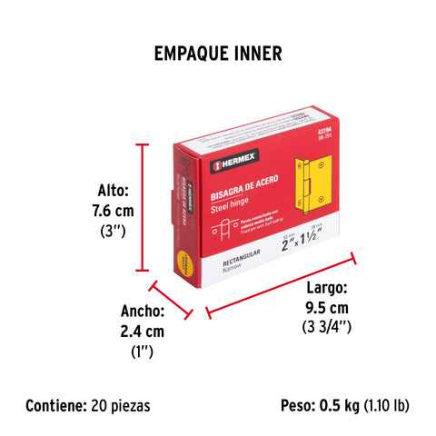 Bisagra rectangular 2' acero latonado, HERMEX | BR-201 | 43194