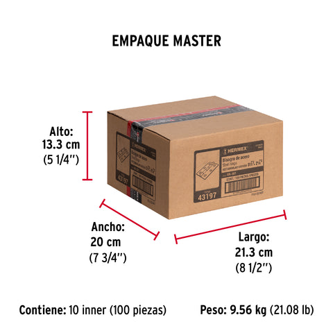 Bisagra rectangular 3-1/2' acero latonado, HERMEX | BR-351 | 43197