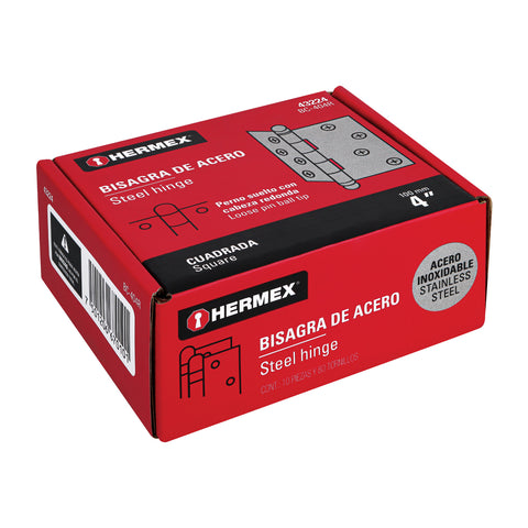 Bisagra cuadrada 4' acero inox, cabeza redonda, HERMEX | BC-404R | 43224