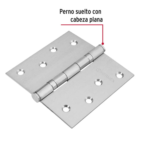 Bisagra cuadrada 4' acero inox, cabeza plana, HERMEX | BC-404P | 43229
