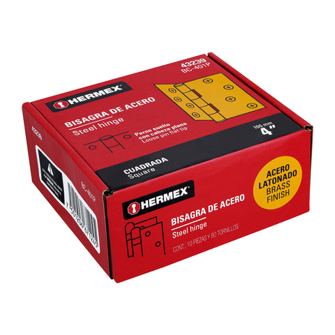 Bisagra cuadrada 4', latonado, cabeza plana, HERMEX | BC-401P | 43239