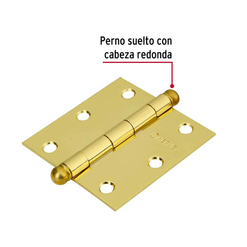 Bolsa c/2 bisagras cuadradas 3', latonado, cabeza redonda | BC-301RB | 43240