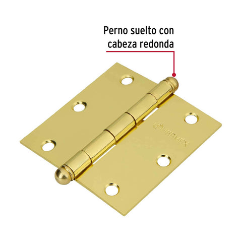 Bolsa c/2 bisagras cuadradas 3-1/2' latonado,cabeza redonda | BC-351RB | 43241