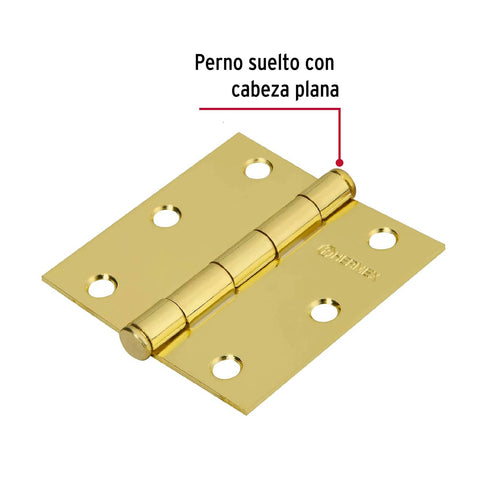 Bolsa c/2 bisagras cuadradas 3', latonado, cabeza plana | BC-301PB | 43242