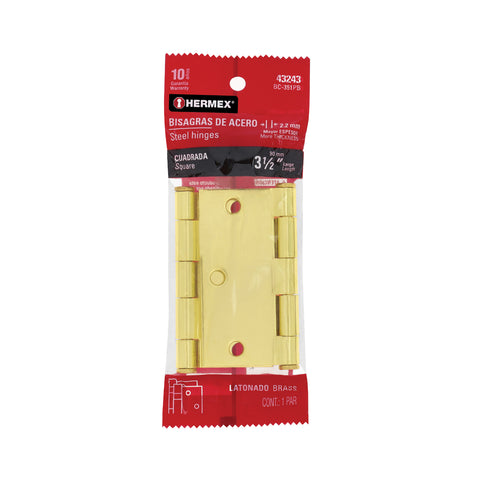 Bolsa c/2 bisagras cuadradas 3-1/2', latonado, cabeza plana | BC-351PB | 43243