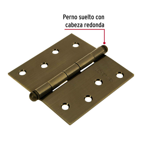 Bisagra cuadrada 4', latón antiguo, cabeza redonda, HERMEX | BC-402R | 43248