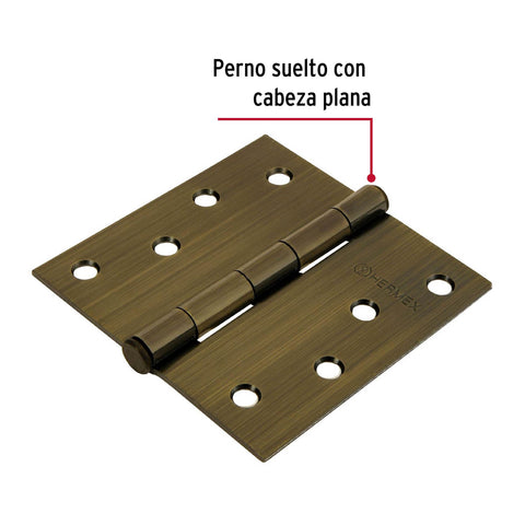 Bisagra cuadrada 4', latón antiguo, cabeza plana, HERMEX | BC-402P | 43253