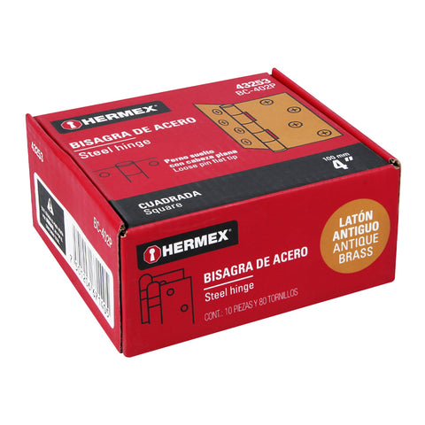 Bisagra cuadrada 4', latón antiguo, cabeza plana, HERMEX | BC-402P | 43253