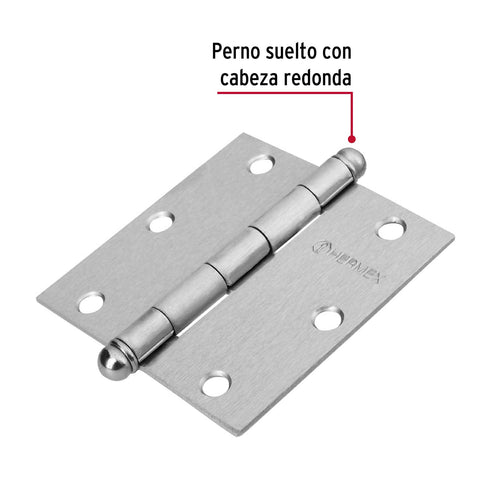 Bisagra cuadrada 3-1/2', satinado, cabeza redonda, HERMEX | BC-353R | 43257