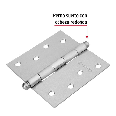 Bisagra cuadrada 4', satinado, cabeza redonda, HERMEX | BC-403R | 43258