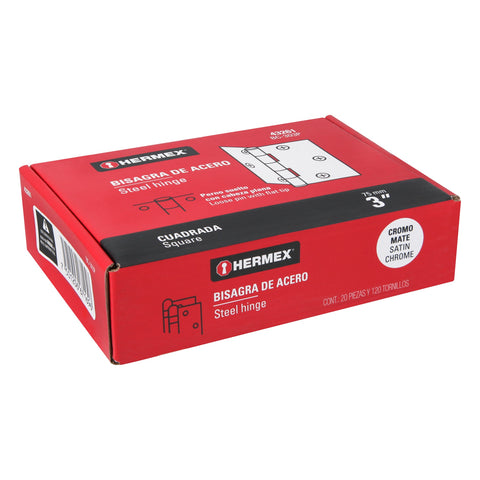 Bisagra cuadrada 3', satinado, cabeza plana, HERMEX | BC-303P | 43261