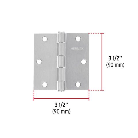 Bisagra cuadrada 3-1/2', satinado, cabeza plana, HERMEX | BC-353P | 43262