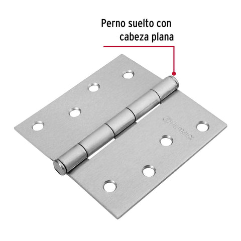 Bisagra cuadrada 4', satinado, cabeza plana, HERMEX | BC-403P | 43263
