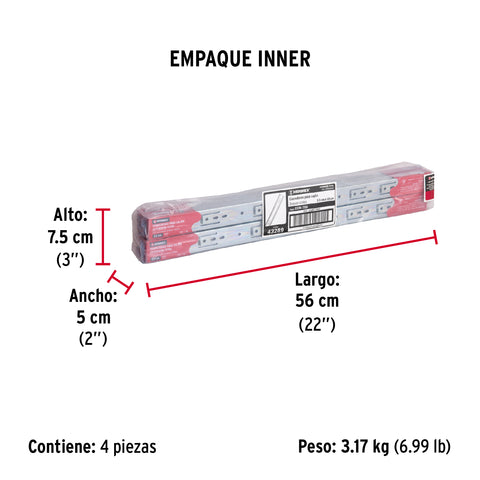 Bolsa con 2 correderas extensión 55 cm p/cajón, ancho 3.5 cm | COR-355 | 43289