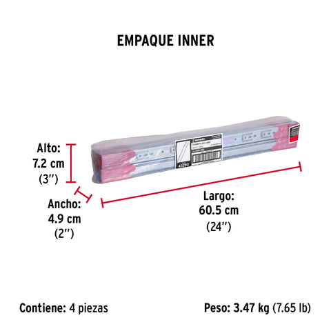 Bolsa con 2 correderas extensión 60 cm p/cajón, ancho 3.5 cm | COR-360 | 43290
