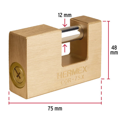 Candado antipalanca, 75mm, cuerpo de latón, llave tetra | COR-75X | 43353