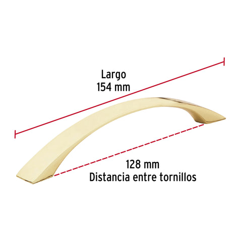 Jaladera de 128mm, línea Moderna, latón brillante, HERMEX | JAL-0721 | 43374