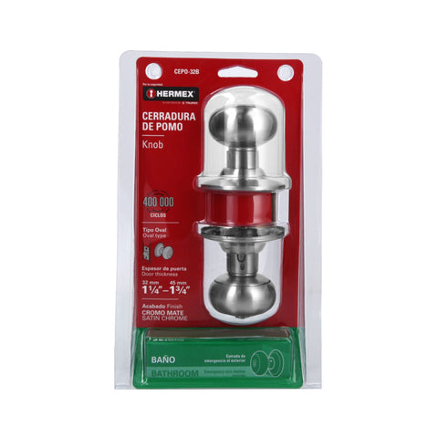 Cerradura tipo oval para baño, cromo mate, HERMEX | CEPO-32B | 43450