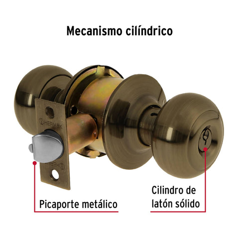 Cerradura tipo oval para recámara, latón antiguo, HERMEX | CEPO-22R | 43455