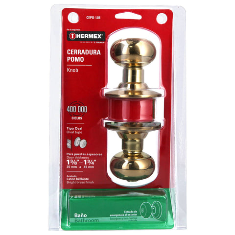 Cerradura tipo oval para baño, latón brillante, HERMEX | CEPO-12B | 43456