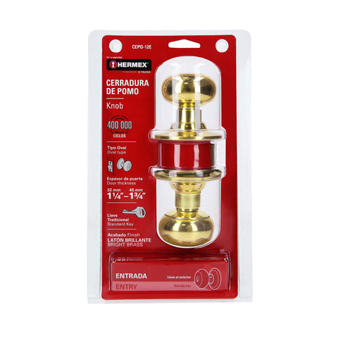 Cerradura tipo oval para entrada, latón brillante, HERMEX | CEPO-12E | 43457
