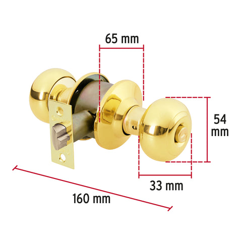 Cerradura tipo oval para recámara, latón brillante, HERMEX | CEPO-12R | 43458