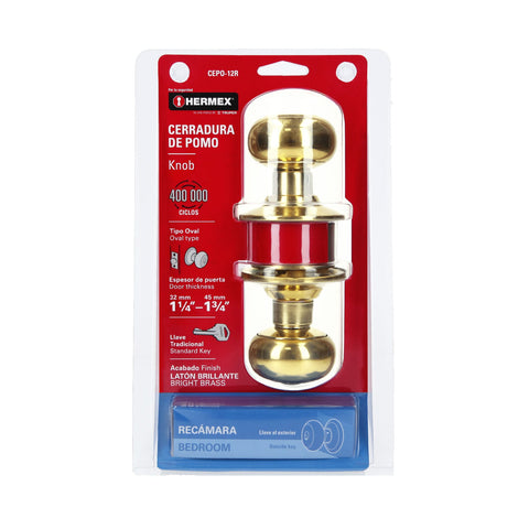 Cerradura tipo oval para recámara, latón brillante, HERMEX | CEPO-12R | 43458