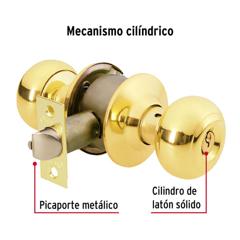 Cerradura tipo oval para recámara, latón brillante, HERMEX | CEPO-12R | 43458