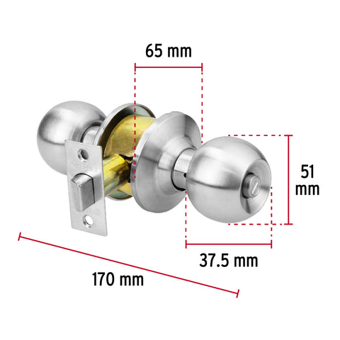 Cerradura tipo esfera para baño, cromo mate, HERMEX | CEPO-31B | 43462