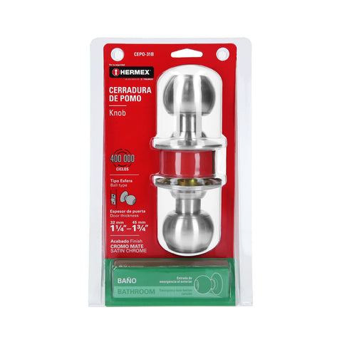 Cerradura tipo esfera para baño, cromo mate, HERMEX | CEPO-31B | 43462