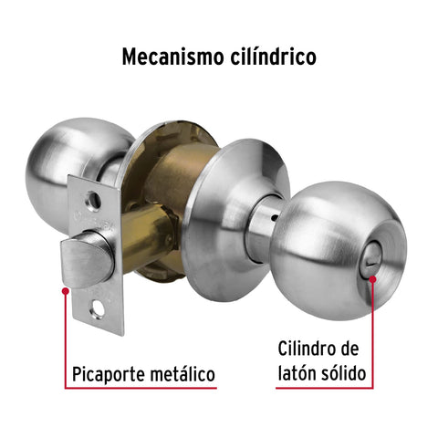 Cerradura tipo esfera para baño, cromo mate, HERMEX | CEPO-31B | 43462
