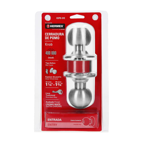 Cerradura tipo esfera para entrada, cromo mate, HERMEX | CEPO-31E | 43463