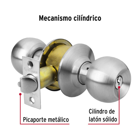 Cerradura tipo esfera para entrada, cromo mate, HERMEX | CEPO-31E | 43463