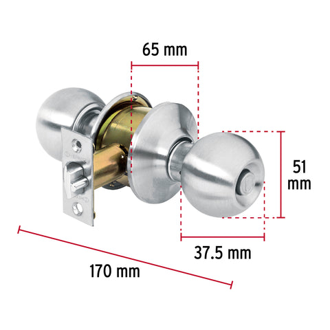 Cerradura tipo esfera para recámara, cromo mate, HERMEX | CEPO-31R | 43464