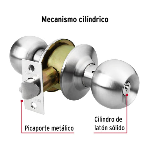 Cerradura tipo esfera para recámara, cromo mate, HERMEX | CEPO-31R | 43464