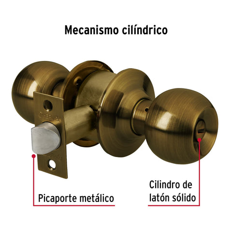 Cerradura tipo esfera para baño, latón antiguo, HERMEX | CEPO-21B | 43468